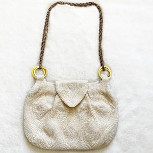 WALBORG VINTAGE BEADED BAG FLAPPER 40s ELEGANT UNIQUE FEMININE PRETTY EVENT